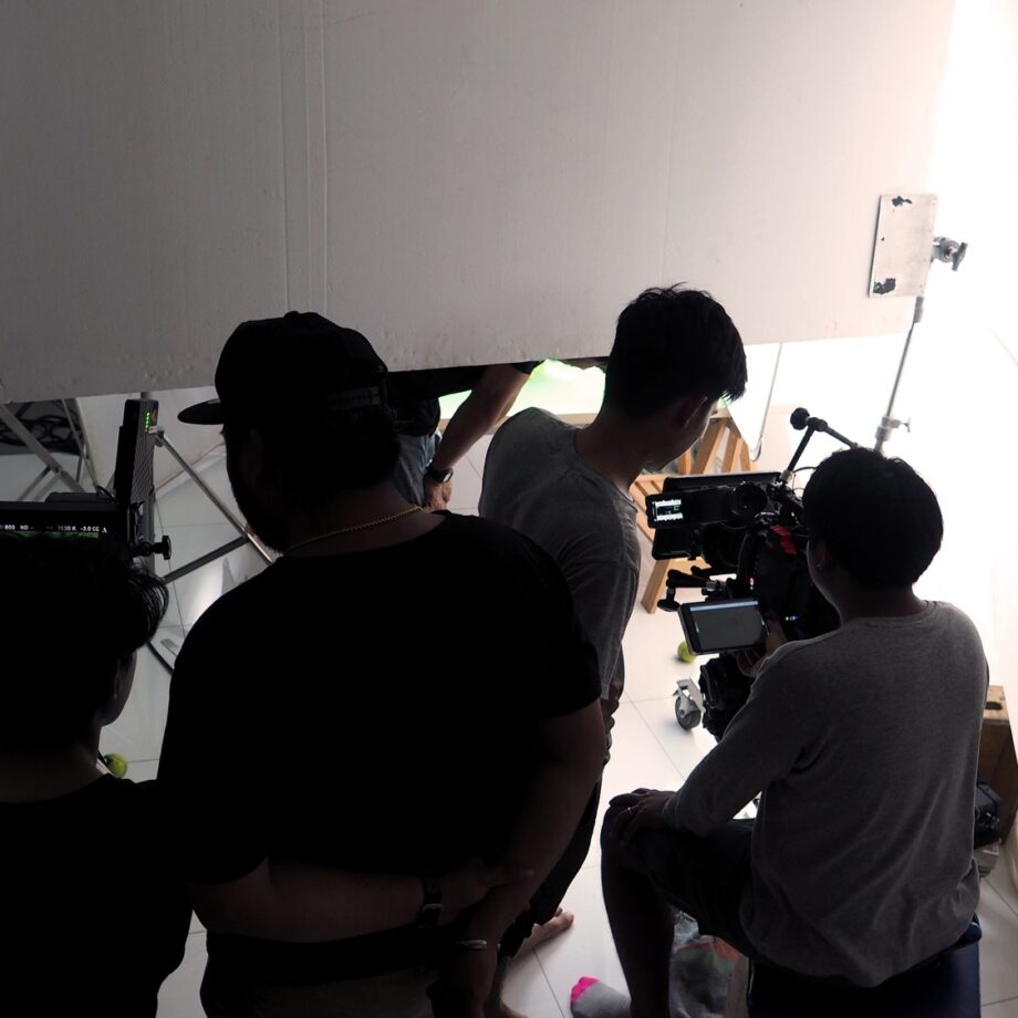 Behind the TV commercial video shooting.