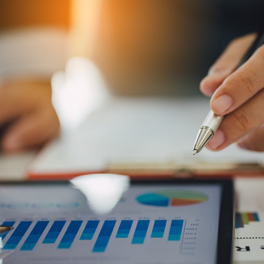 businessman working on marketing data analysis of company project financial report